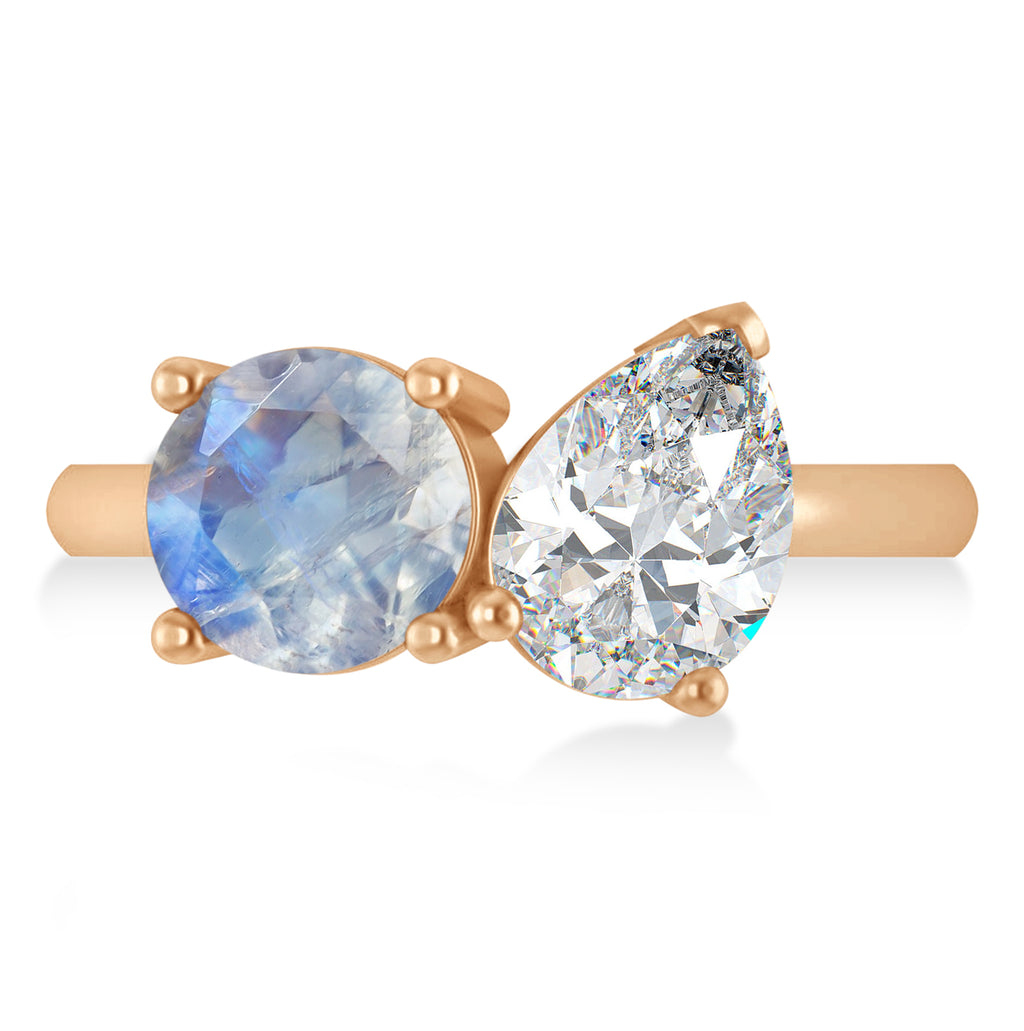 Round/Pear Diamond & Moonstone Toi et Moi Ring 18k Rose Gold (4.00ct)