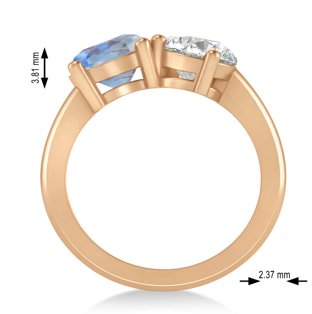 Round/Pear Diamond & Moonstone Toi et Moi Ring 18k Rose Gold (4.00ct)