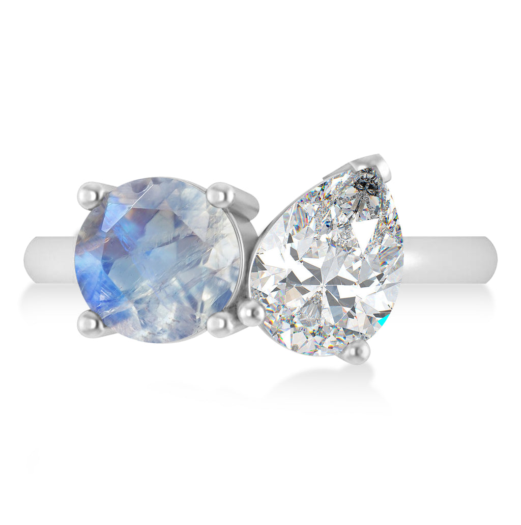 Round/Pear Diamond & Moonstone Toi et Moi Ring Platinum (4.00ct)