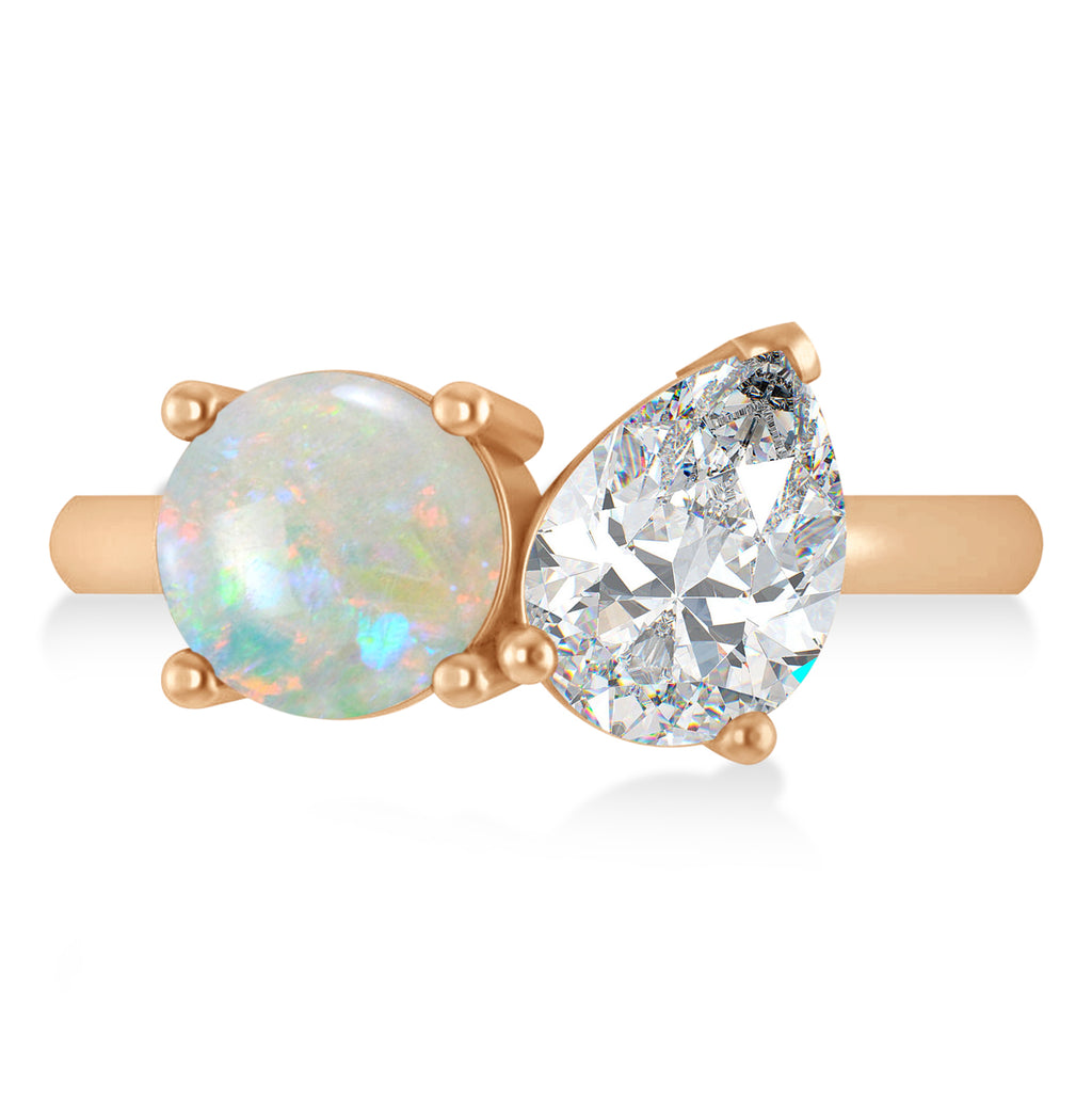 Round/Pear Diamond & Opal Toi et Moi Ring 18k Rose Gold (4.00ct)