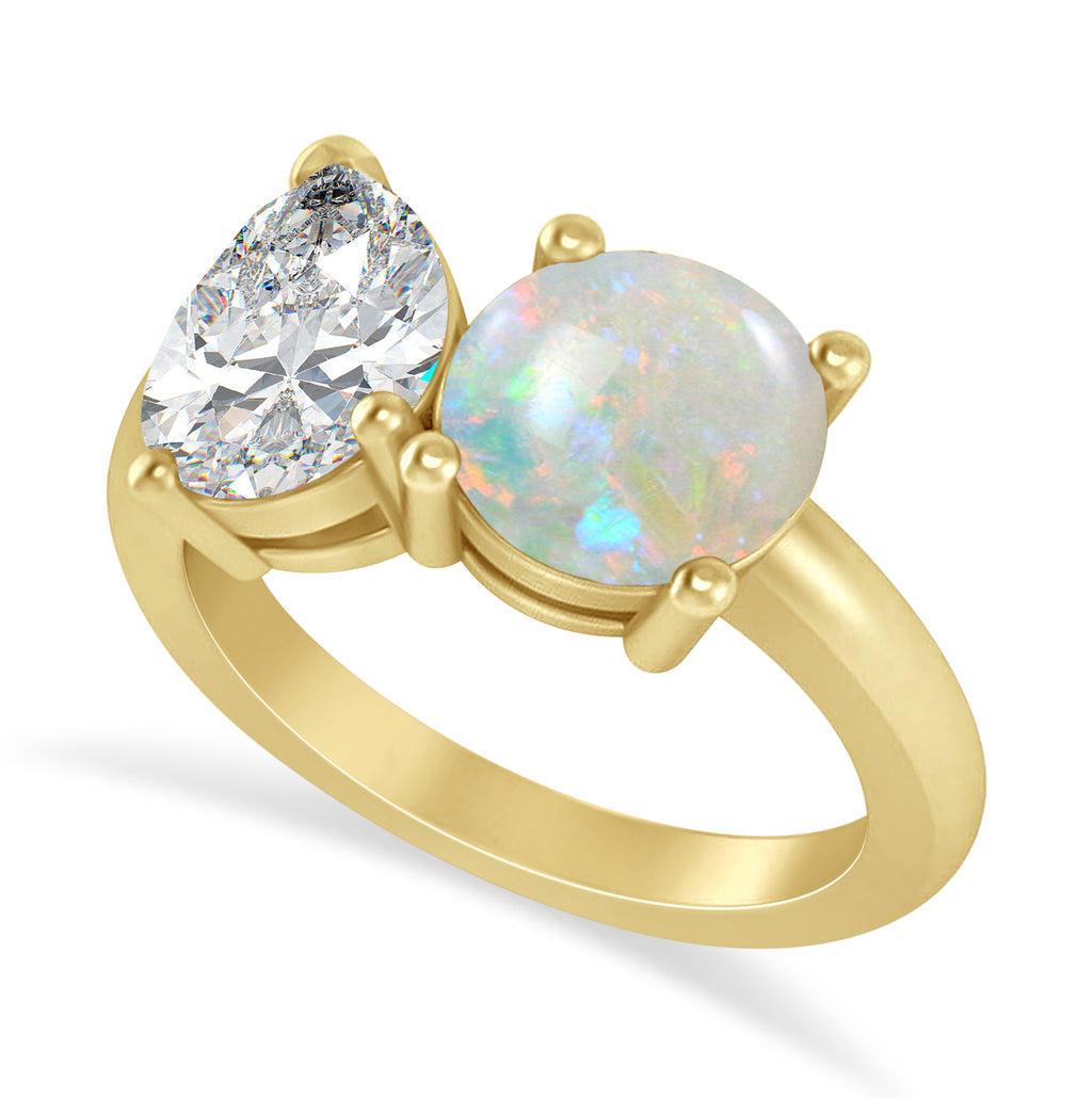 Round/Pear Diamond & Opal Toi et Moi Ring 18k Yellow Gold (4.00ct)