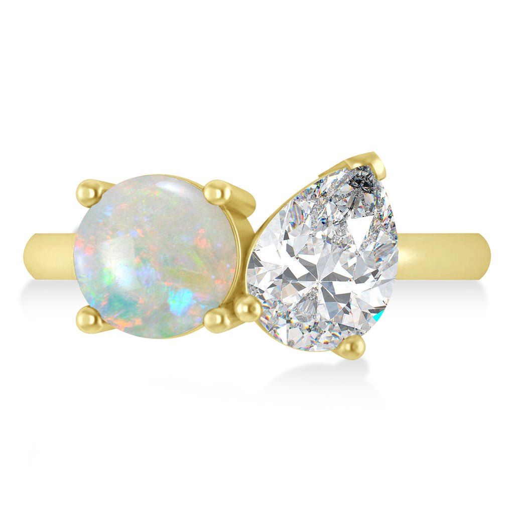 Round/Pear Diamond & Opal Toi et Moi Ring 18k Yellow Gold (4.00ct)