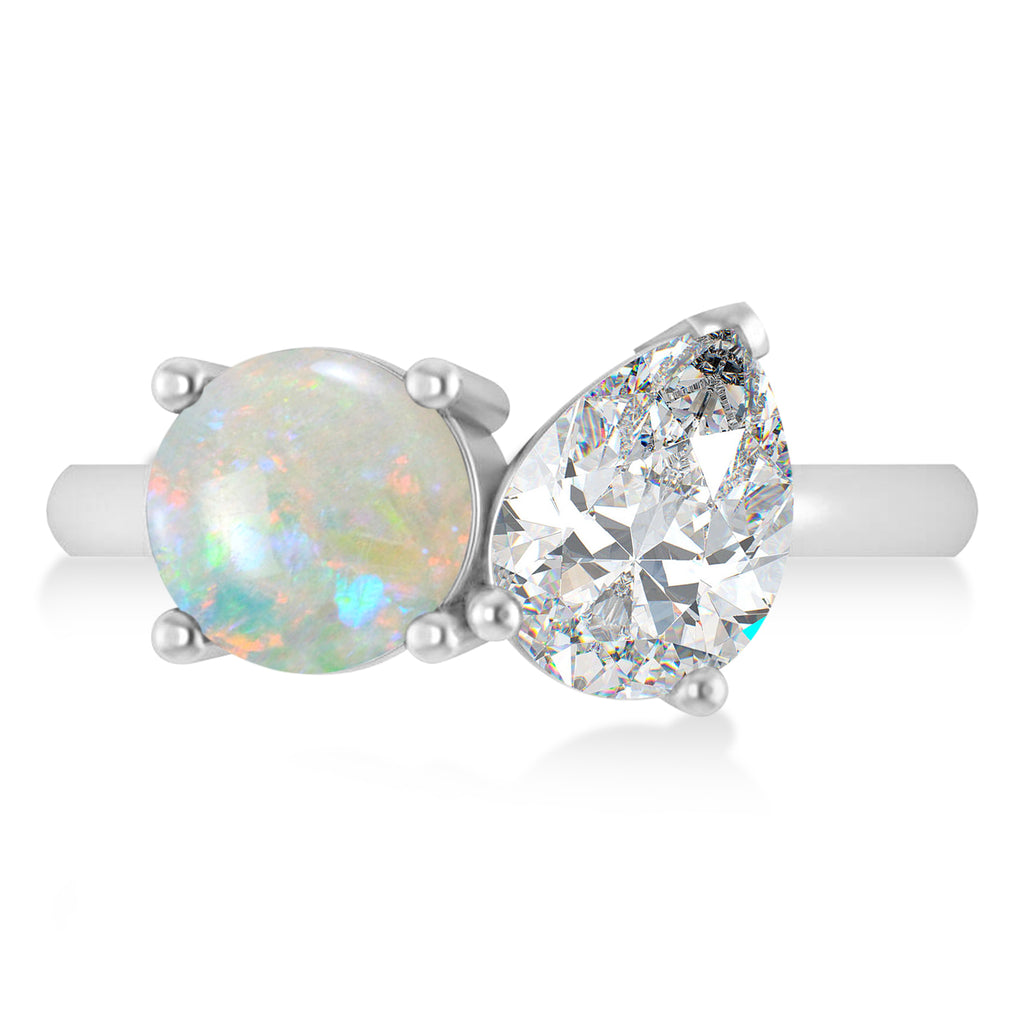 Round/Pear Diamond & Opal Toi et Moi Ring Platinum (4.00ct)