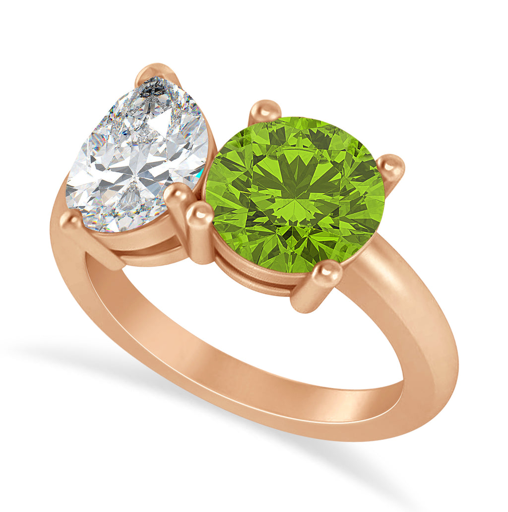 Round/Pear Diamond & Peridot Toi et Moi Ring 14k Rose Gold (4.00ct)