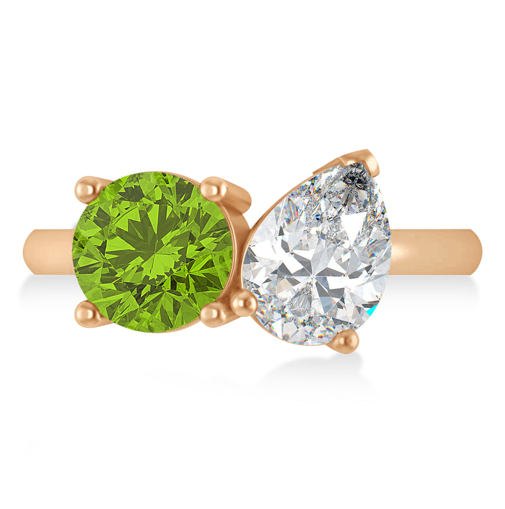 Round/Pear Diamond & Peridot Toi et Moi Ring 14k Rose Gold (4.00ct)