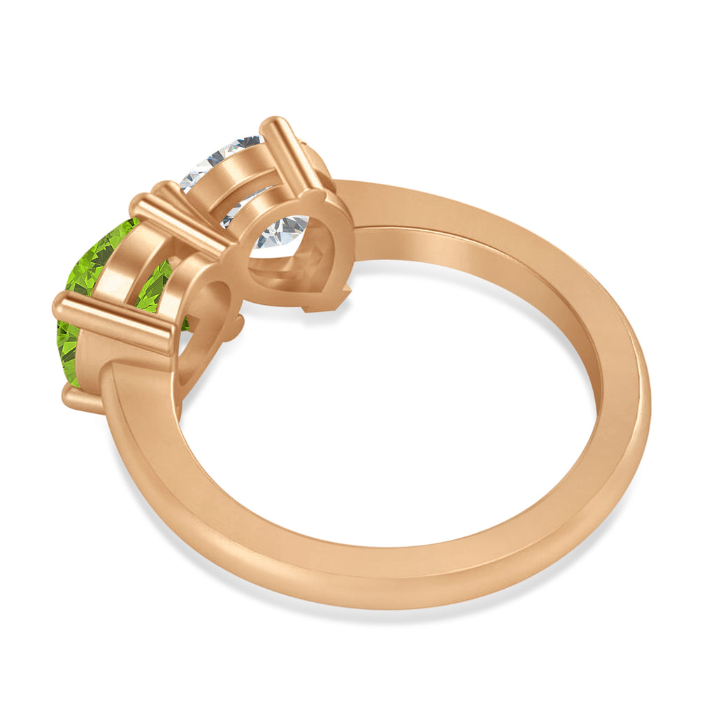 Round/Pear Diamond & Peridot Toi et Moi Ring 14k Rose Gold (4.00ct)