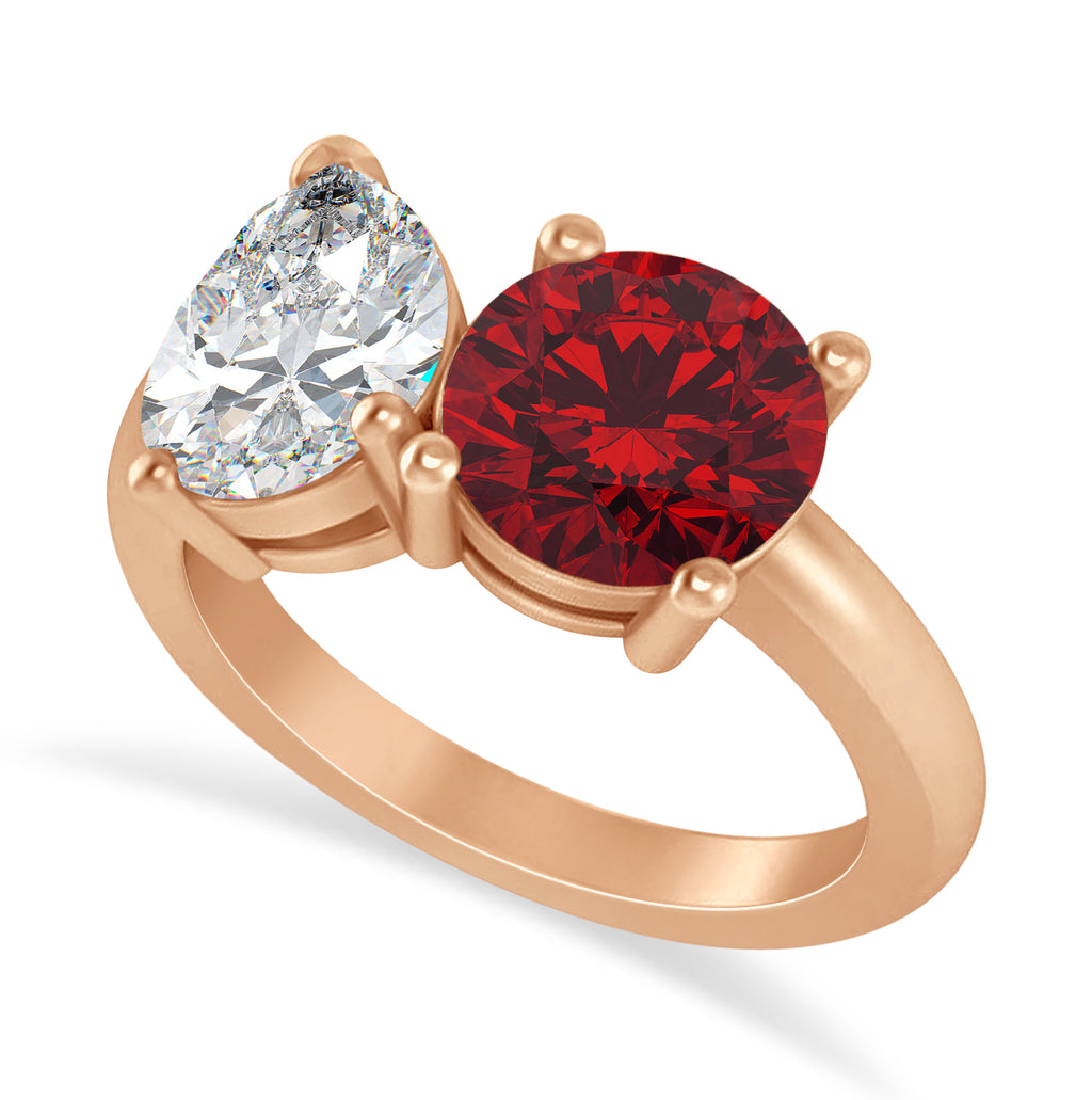 Round/Pear Diamond & Ruby Toi et Moi Ring 14k Rose Gold (4.00ct)