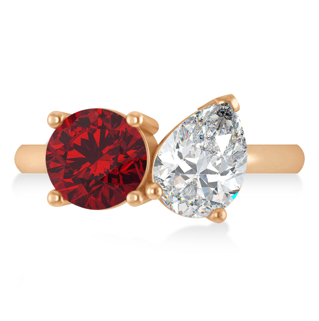 Round/Pear Diamond & Ruby Toi et Moi Ring 14k Rose Gold (4.00ct)