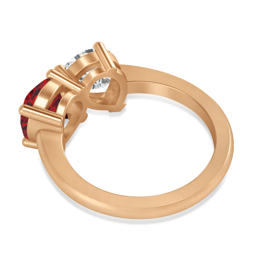 Round/Pear Diamond & Ruby Toi et Moi Ring 14k Rose Gold (4.00ct)