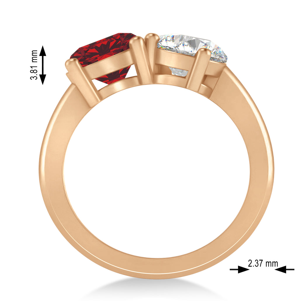 Round/Pear Diamond & Ruby Toi et Moi Ring 14k Rose Gold (4.00ct)