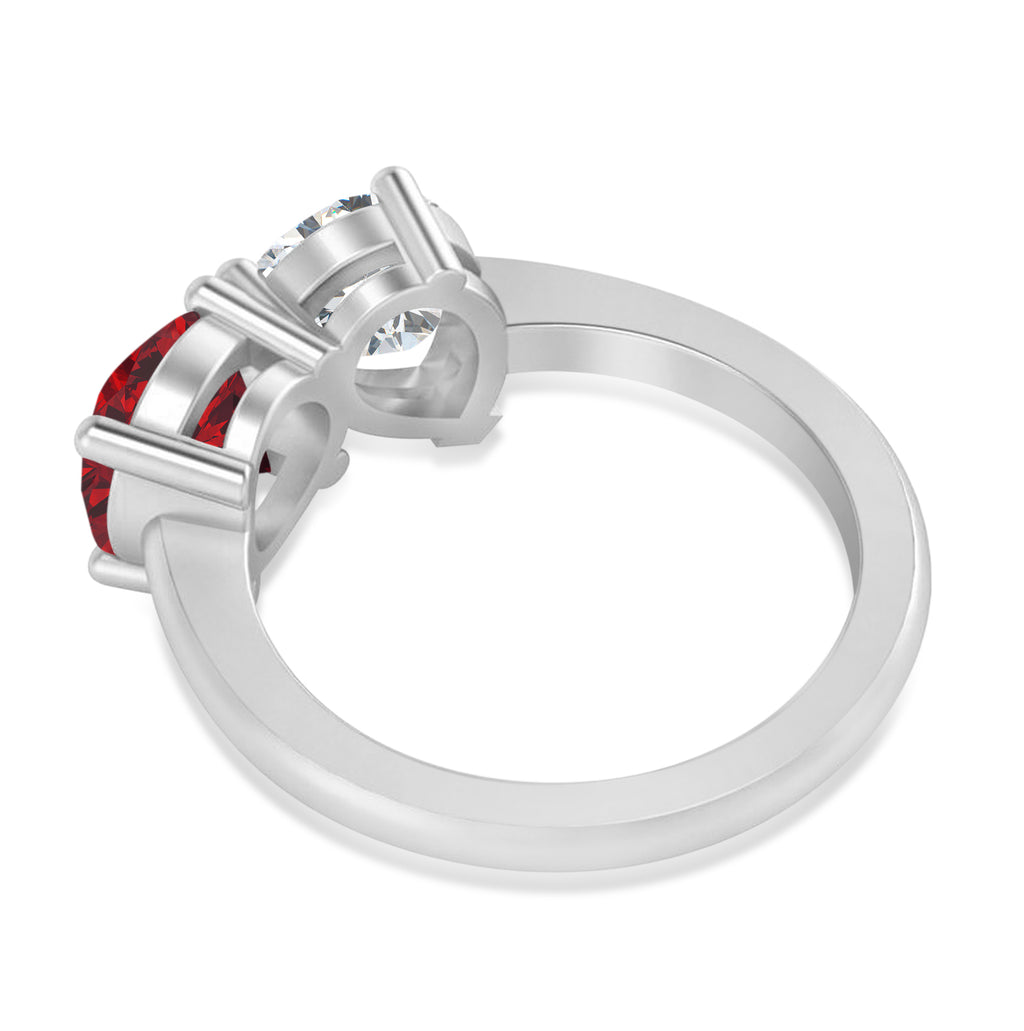 Round/Pear Diamond & Ruby Toi et Moi Ring 14k White Gold (4.00ct)