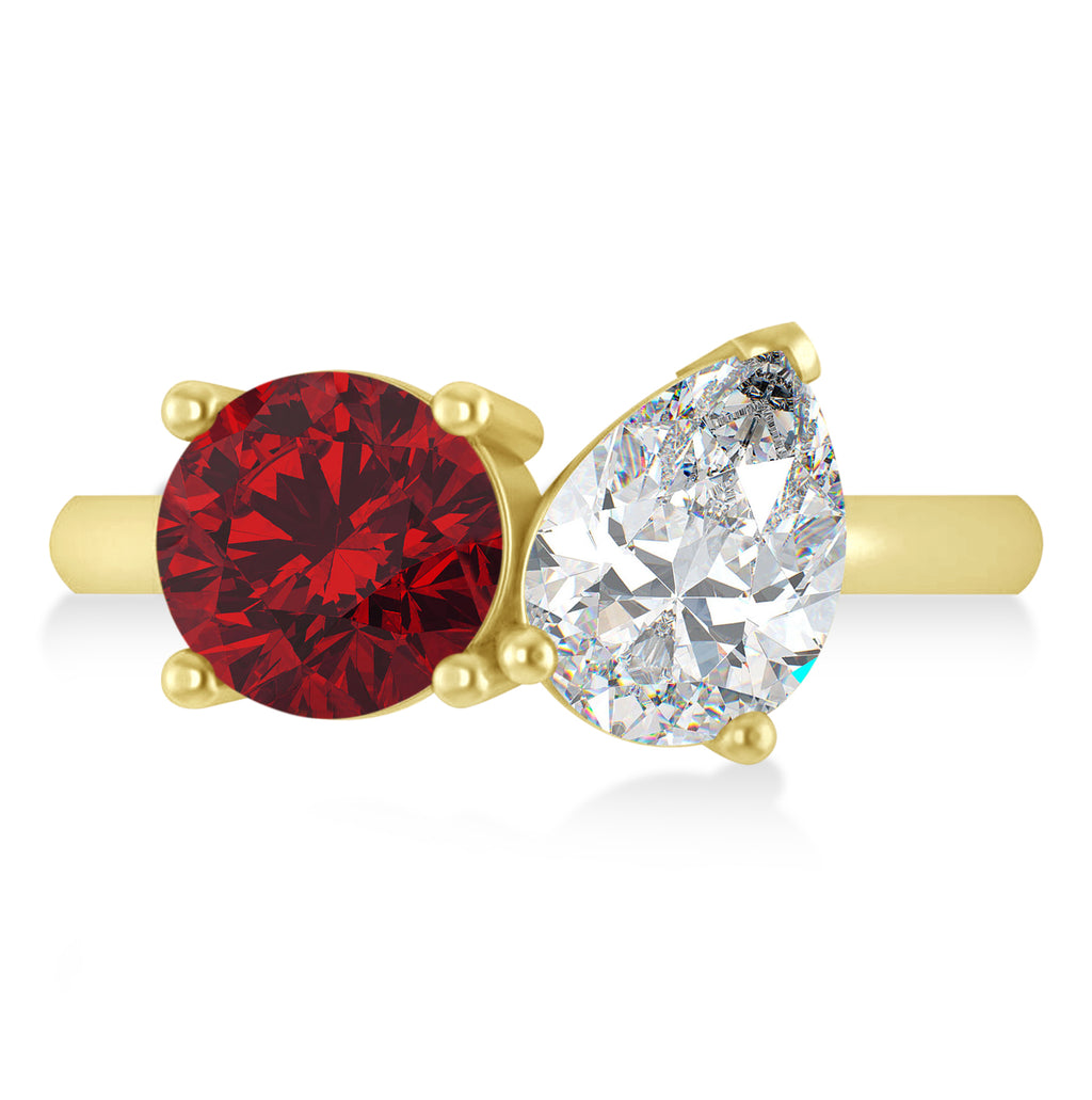 Round/Pear Diamond & Ruby Toi et Moi Ring 14k Yellow Gold (4.00ct)
