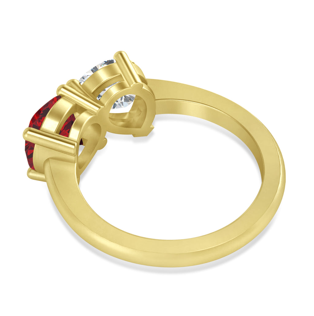 Round/Pear Diamond & Ruby Toi et Moi Ring 14k Yellow Gold (4.00ct)