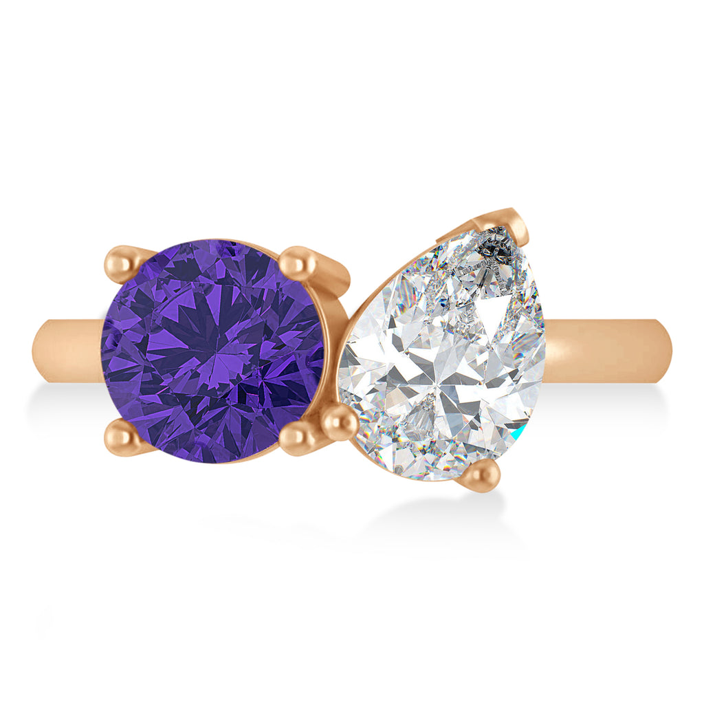 Round/Pear Diamond & Tanzanite Toi et Moi Ring 18k Rose Gold (4.00ct)