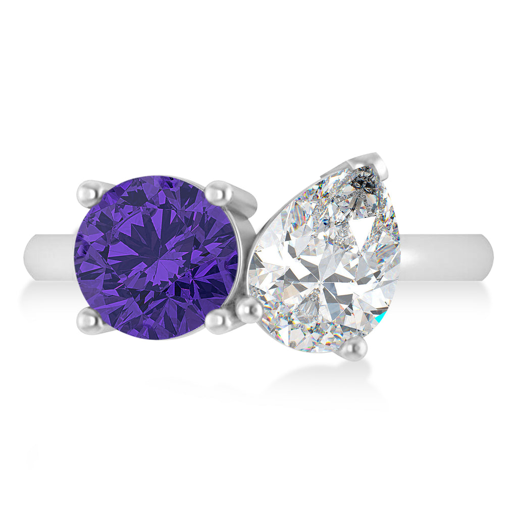 Round/Pear Diamond & Tanzanite Toi et Moi Ring 18k White Gold (4.00ct)