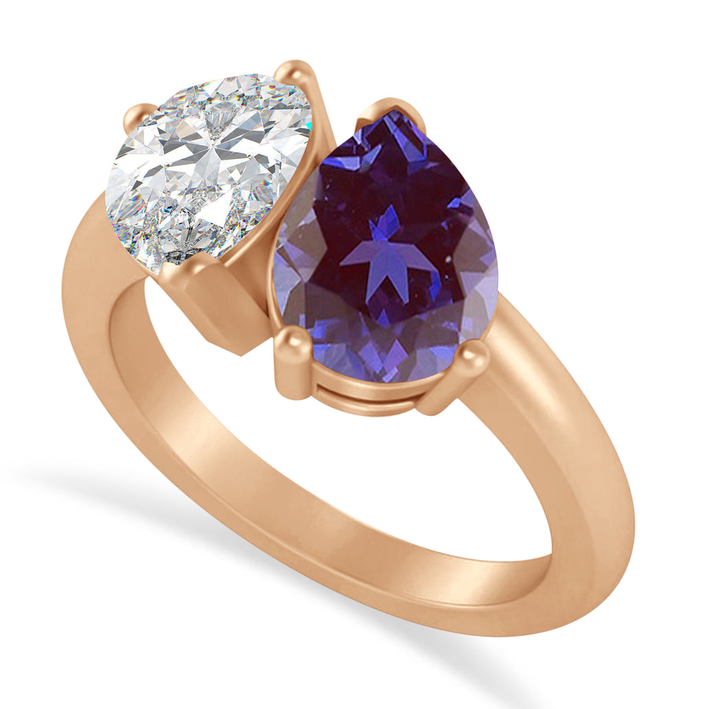 Pear/Pear Diamond & Lab Alexandrite Toi et Moi Ring 14k Rose Gold (4.00ct)