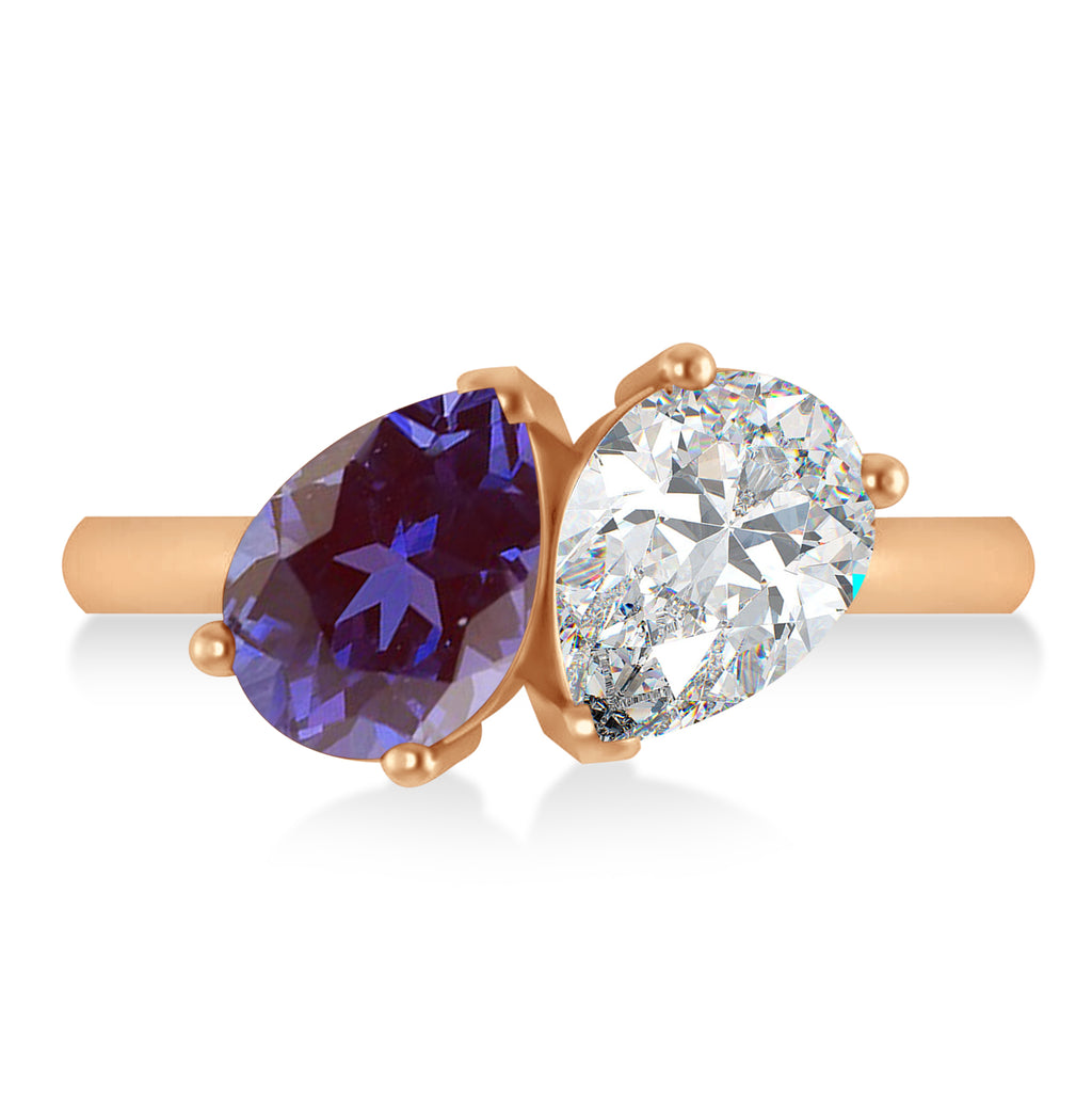 Pear/Pear Diamond & Lab Alexandrite Toi et Moi Ring 14k Rose Gold (4.00ct)