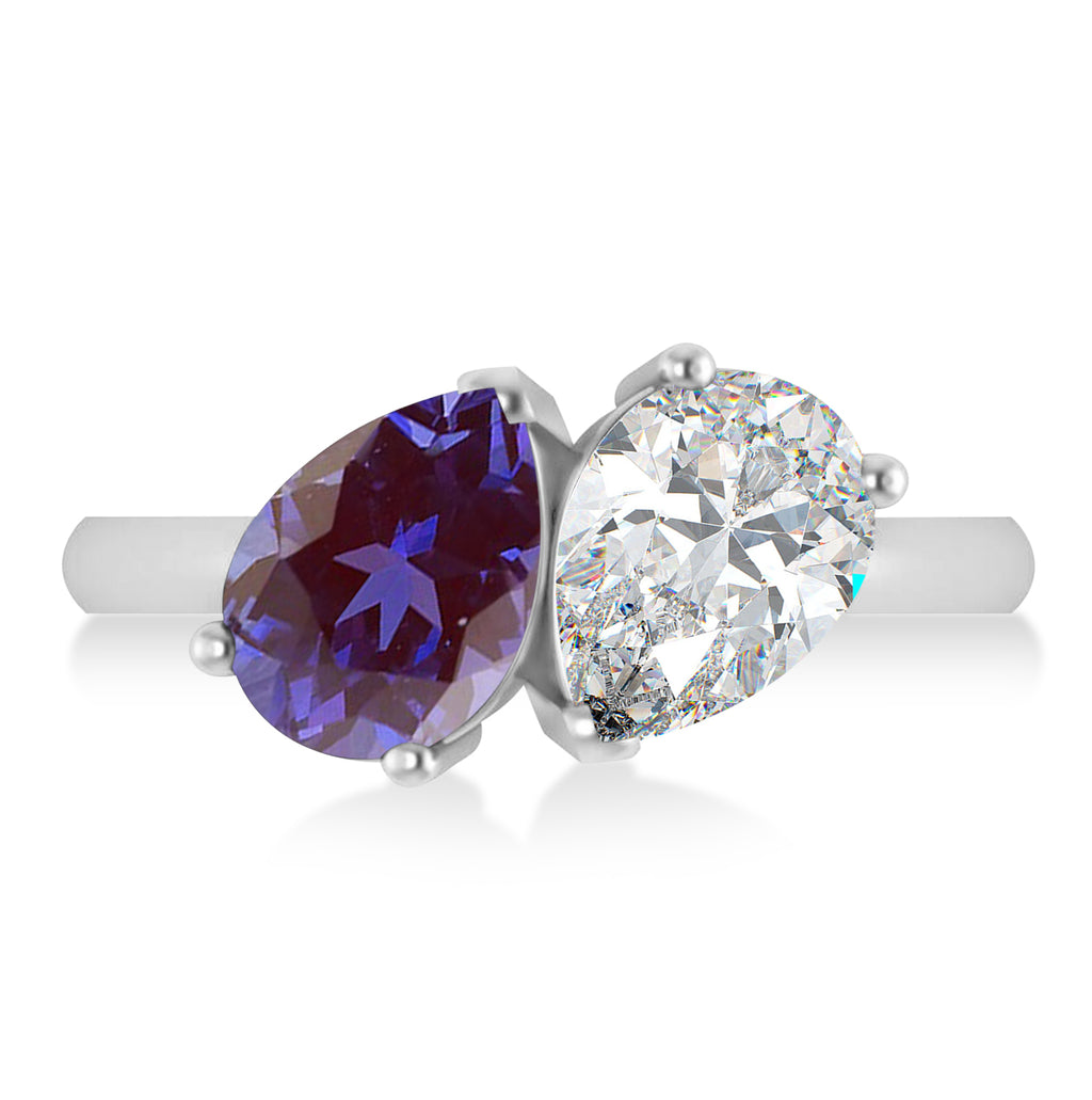 Pear/Pear Diamond & Lab Alexandrite Toi et Moi Ring 18k White Gold (4.00ct)