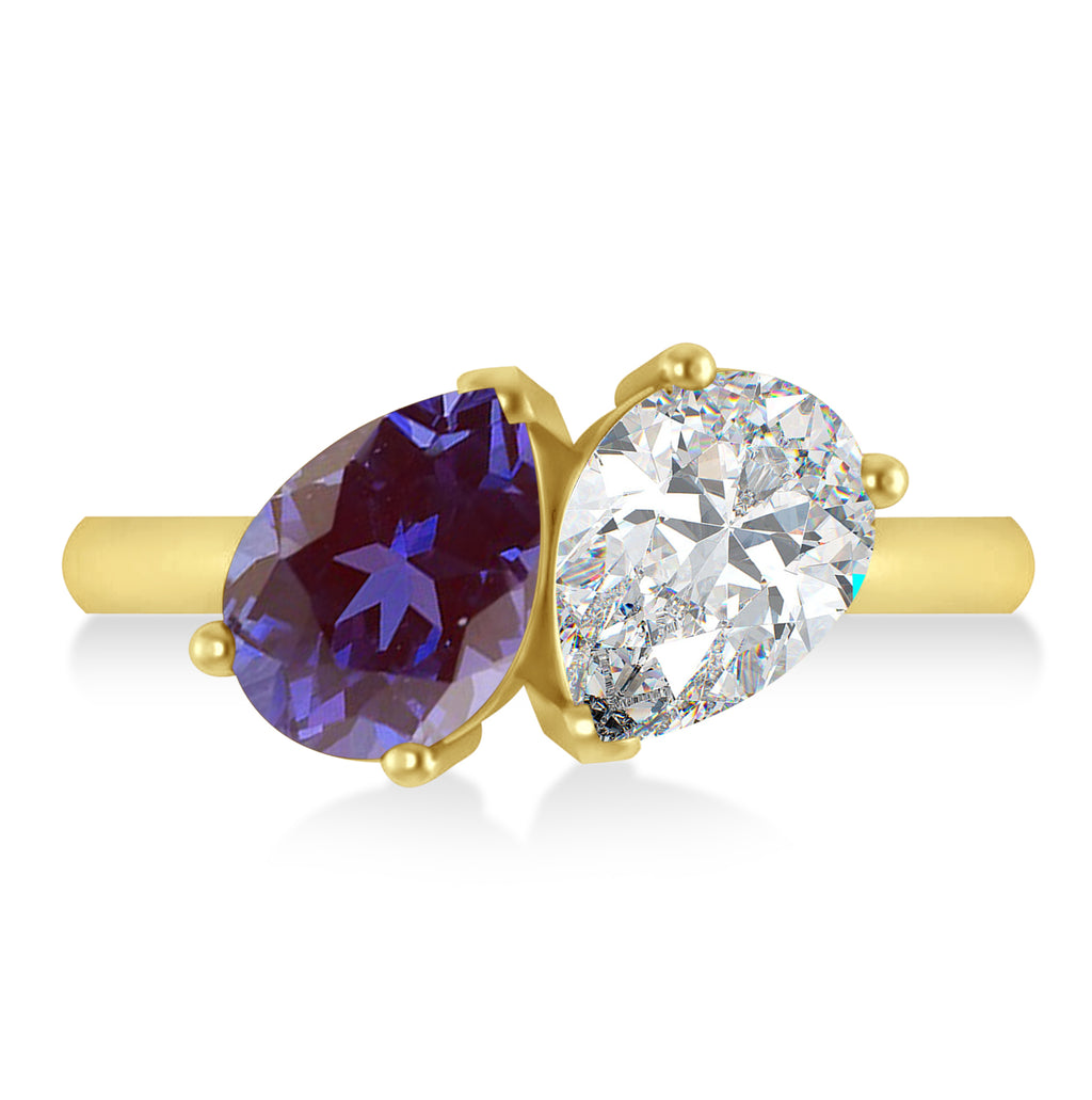 Pear/Pear Diamond & Lab Alexandrite Toi et Moi Ring 18k Yellow Gold (4.00ct)
