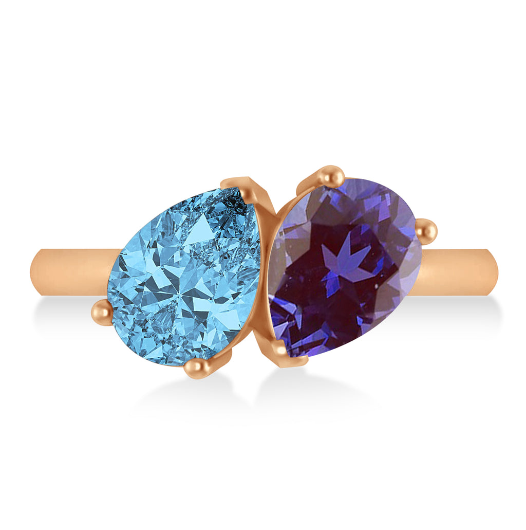 Pear/Pear Lab Alexandrite & Blue Topaz Toi et Moi Ring 14k Rose Gold (4.00ct)