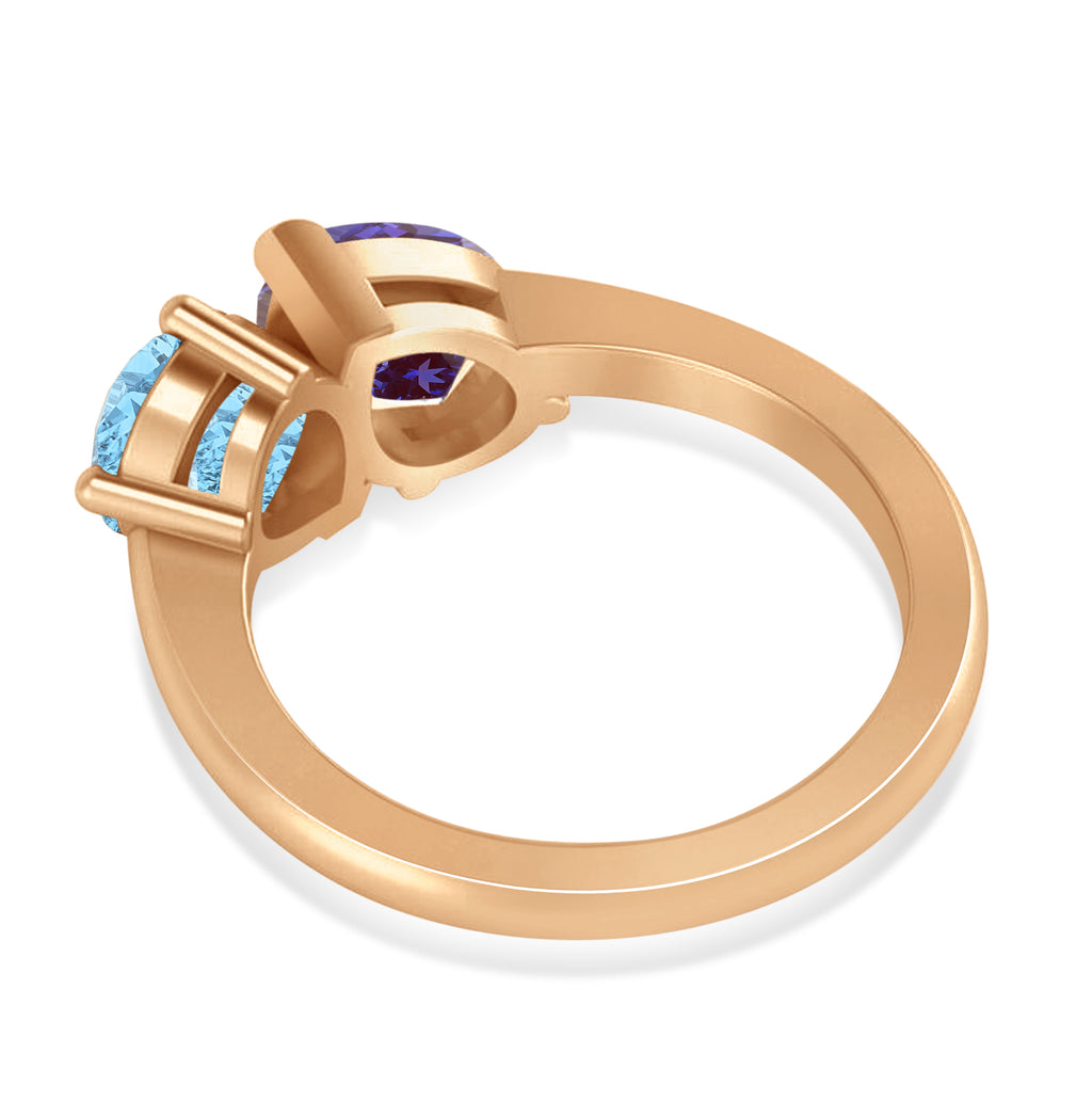 Pear/Pear Lab Alexandrite & Blue Topaz Toi et Moi Ring 14k Rose Gold (4.00ct)