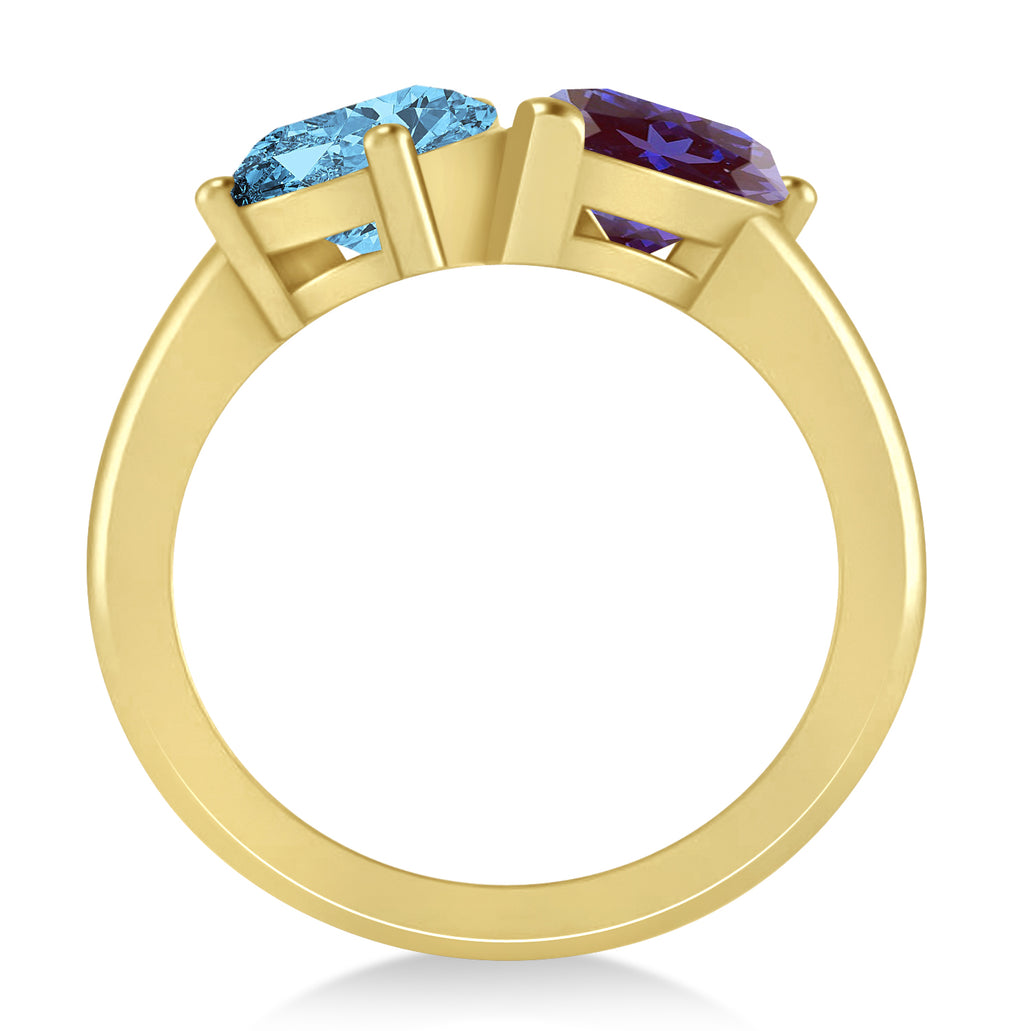 Pear/Pear Lab Alexandrite & Blue Topaz Toi et Moi Ring 14k Yellow Gold (4.00ct)