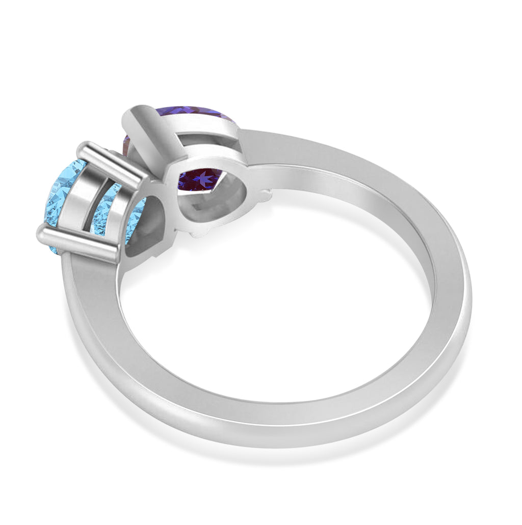 Pear/Pear Lab Alexandrite & Blue Topaz Toi et Moi Ring 18k White Gold (4.00ct)