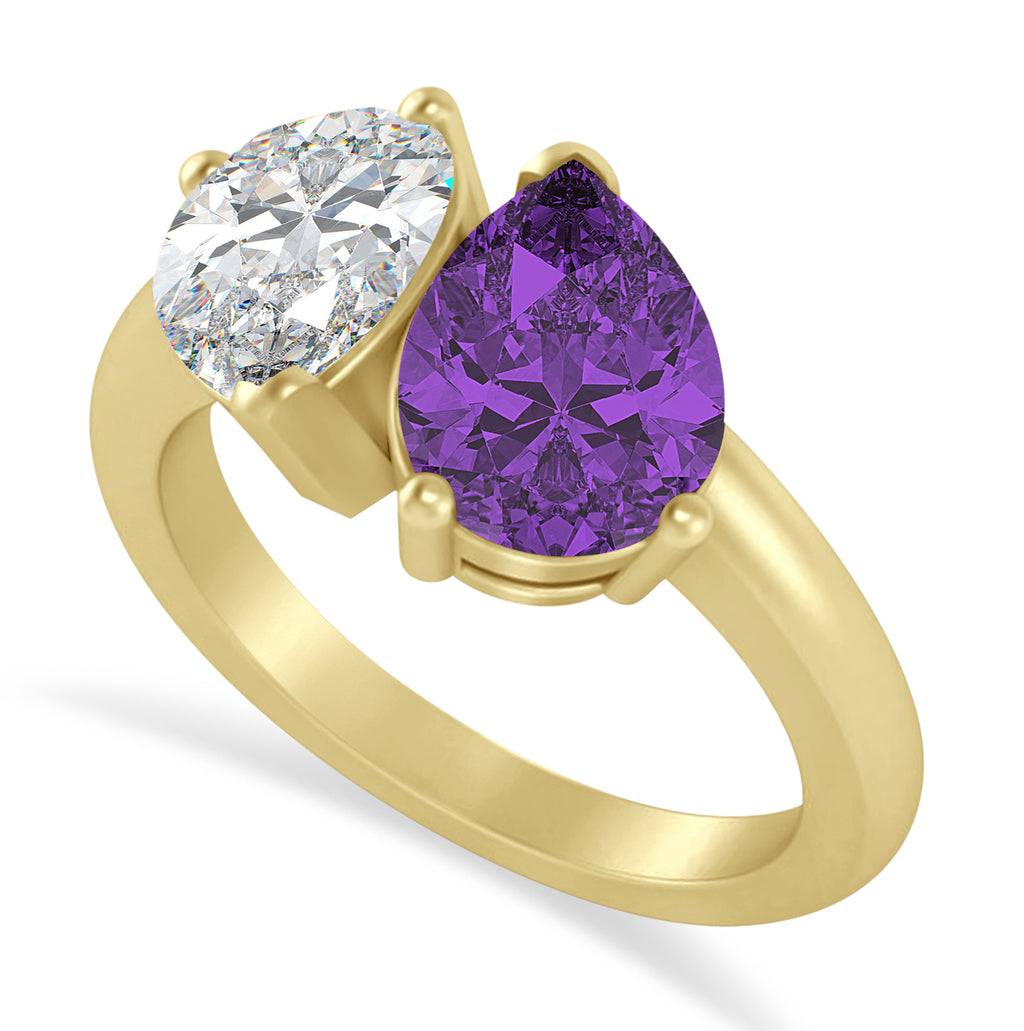 Pear/Pear Diamond & Amethyst Toi et Moi Ring 18k Yellow Gold (4.00ct)
