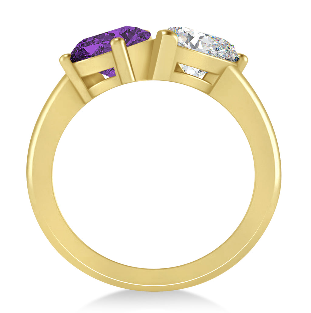Pear/Pear Diamond & Amethyst Toi et Moi Ring 18k Yellow Gold (4.00ct)