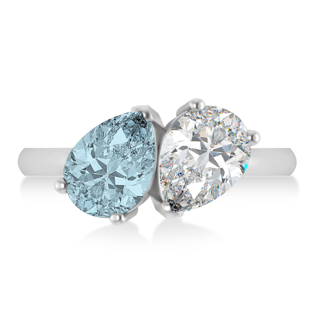 Pear/Pear Diamond & Aquamarine Toi et Moi Ring 14k White Gold (4.00ct)