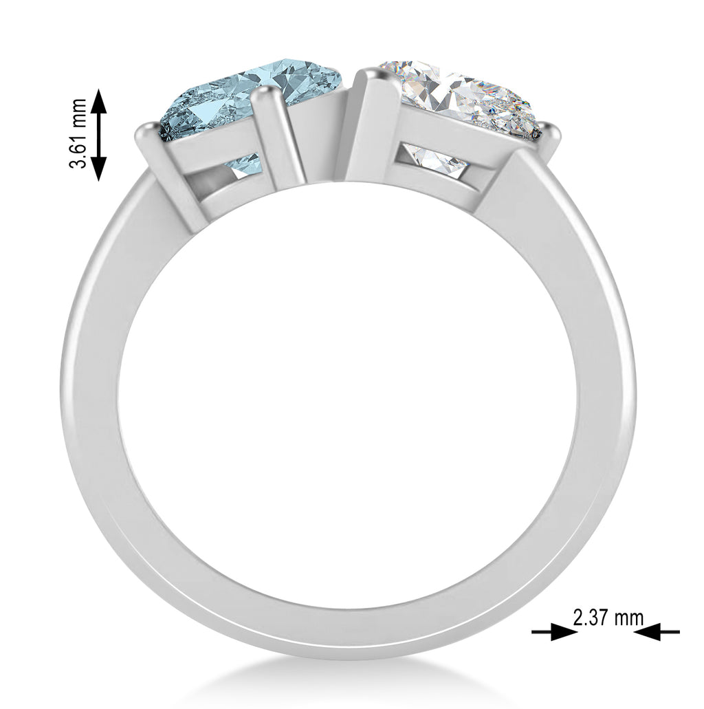 Pear/Pear Diamond & Aquamarine Toi et Moi Ring 14k White Gold (4.00ct)