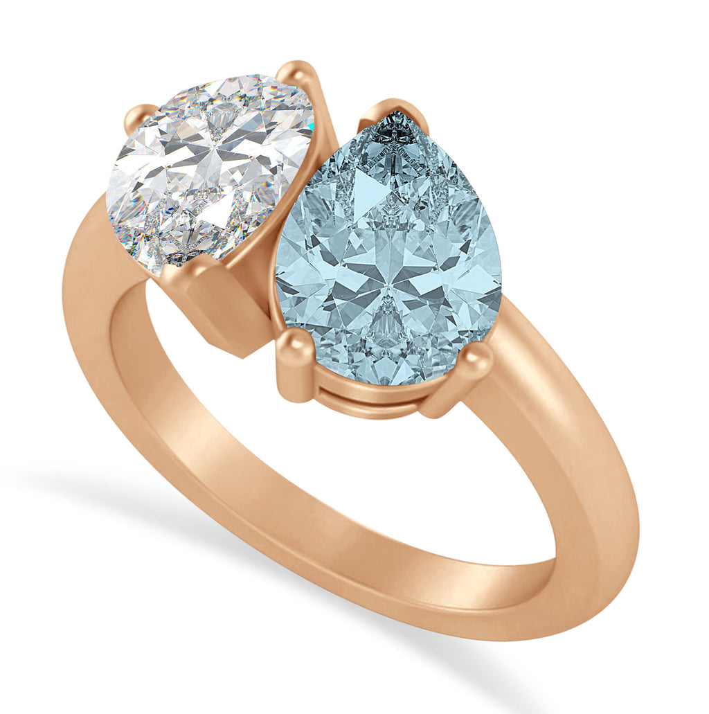 Pear/Pear Diamond & Aquamarine Toi et Moi Ring 18k Rose Gold (4.00ct)