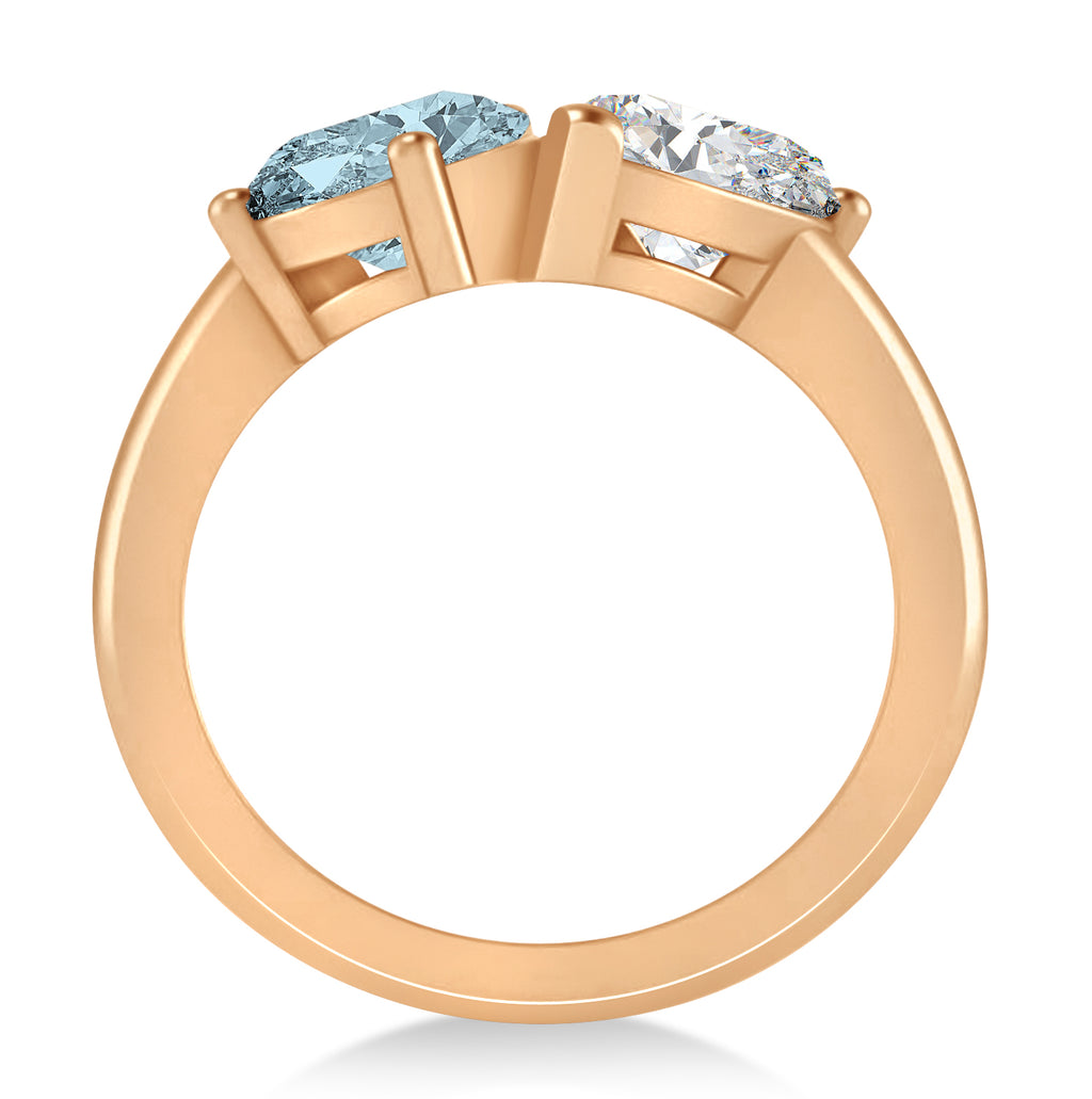 Pear/Pear Diamond & Aquamarine Toi et Moi Ring 18k Rose Gold (4.00ct)