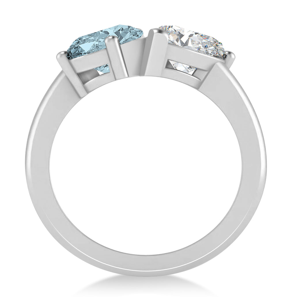 Pear/Pear Diamond & Aquamarine Toi et Moi Ring 18k White Gold (4.00ct)