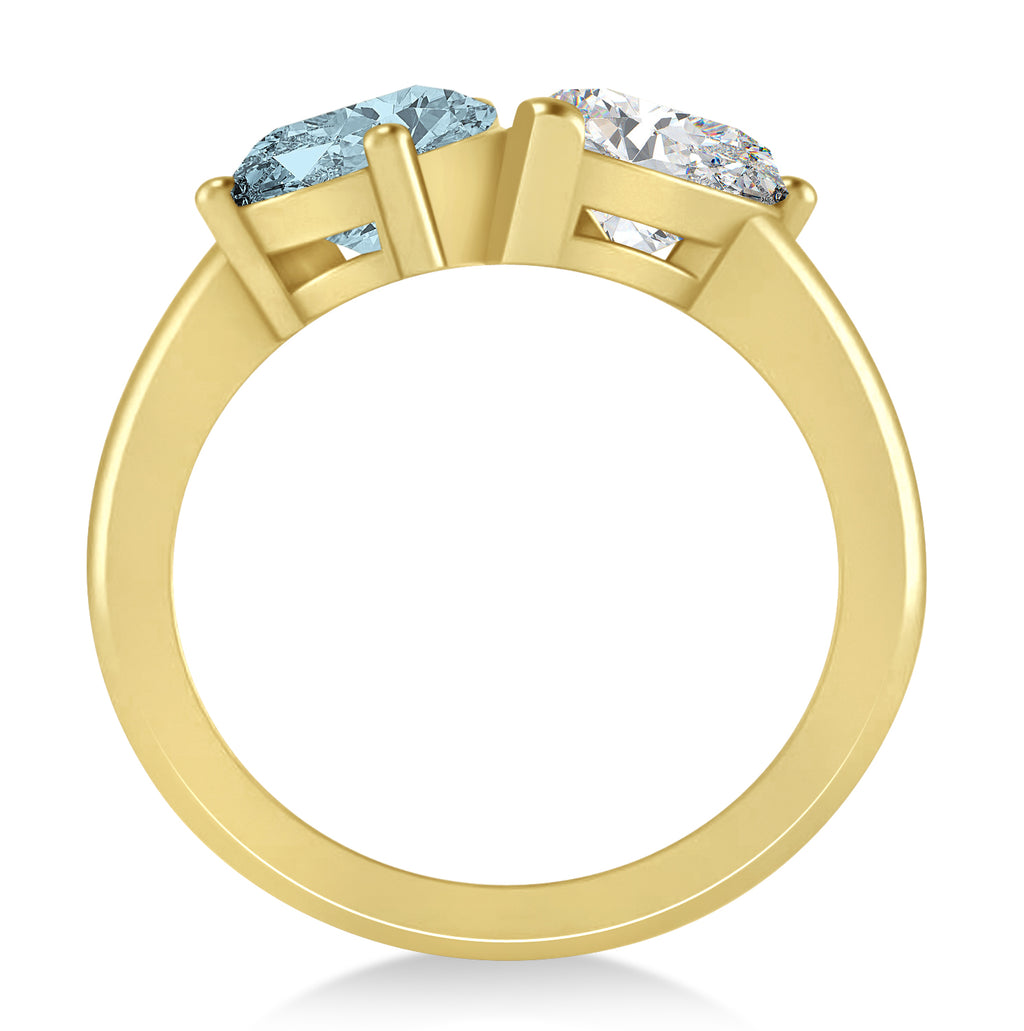 Pear/Pear Diamond & Aquamarine Toi et Moi Ring 18k Yellow Gold (4.00ct)
