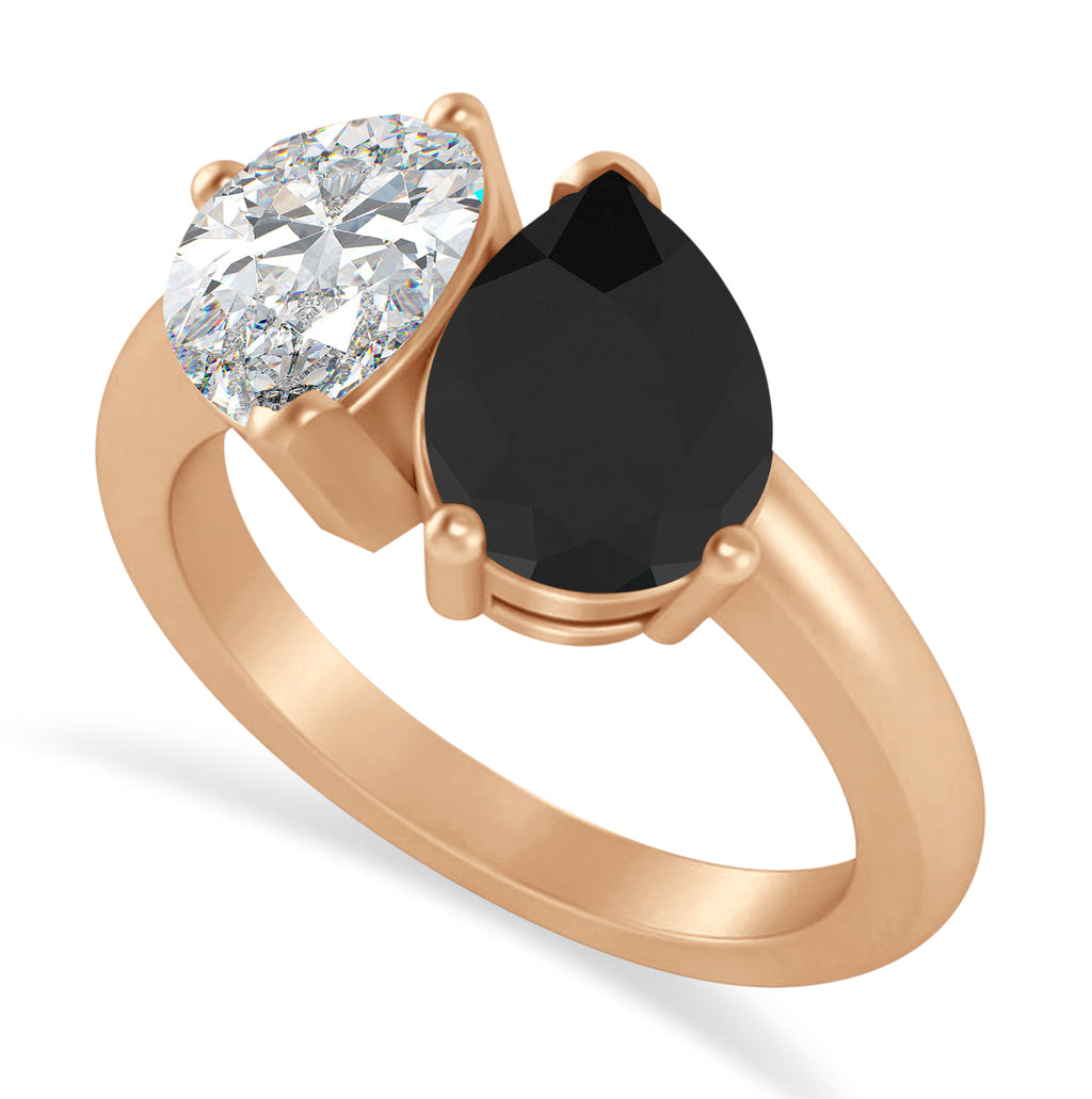 Pear/Pear Black & White Diamond Toi et Moi Ring 14k Rose Gold (4.00ct)