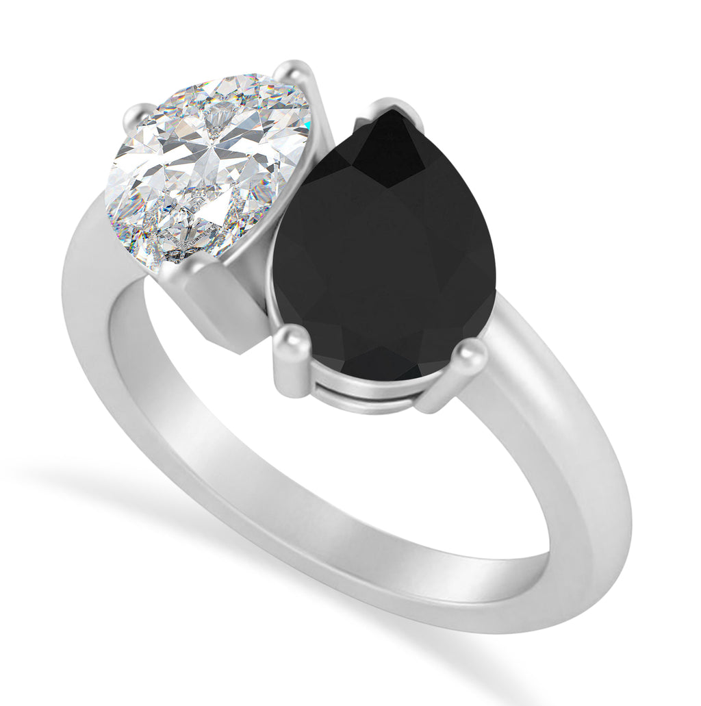 Pear/Pear Black & White Diamond Toi et Moi Ring 14k White Gold (4.00ct)