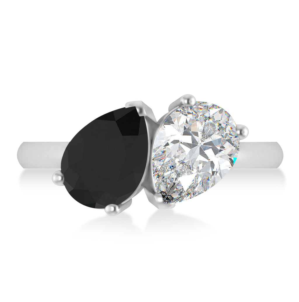 Pear/Pear Black & White Diamond Toi et Moi Ring 14k White Gold (4.00ct)