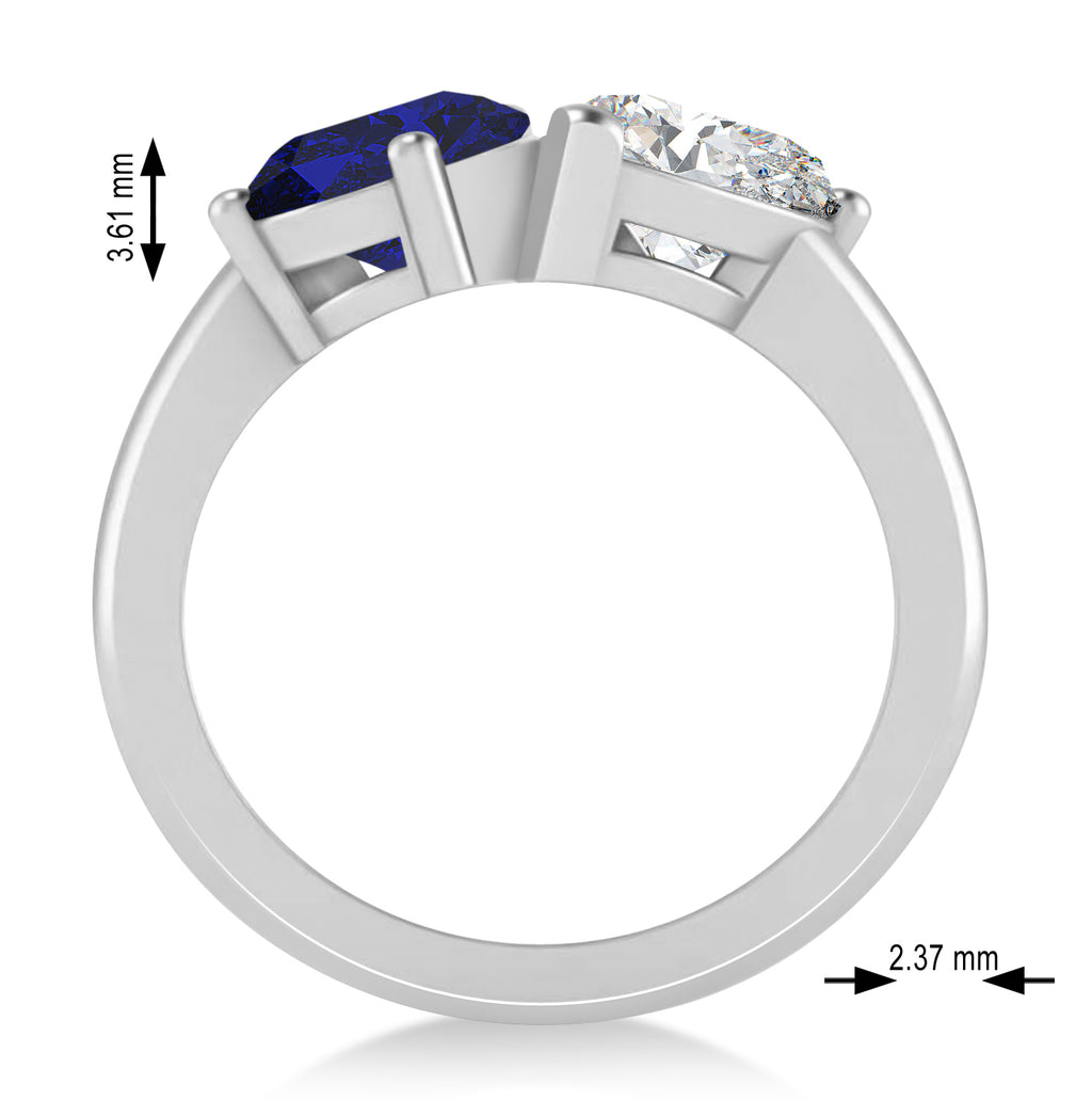 Pear/Pear Diamond & Blue Sapphire Toi et Moi Ring 14k White Gold (4.00ct)