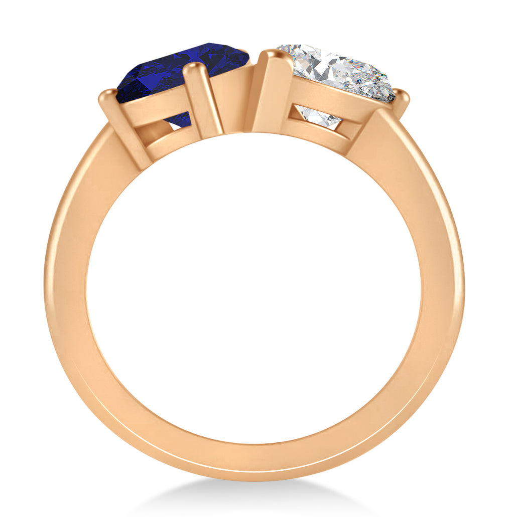 Pear/Pear Diamond & Blue Sapphire Toi et Moi Ring 18k Rose Gold (4.00ct)