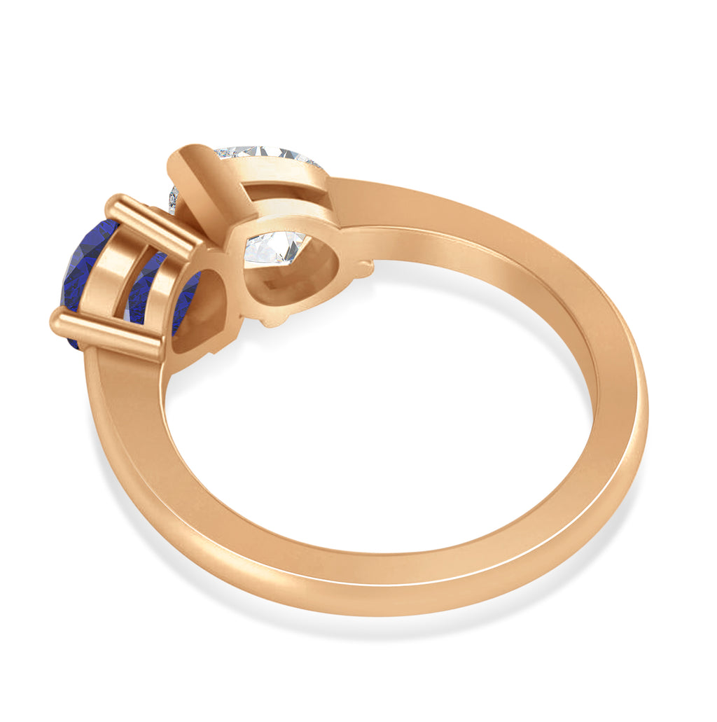 Pear/Pear Diamond & Blue Sapphire Toi et Moi Ring 18k Rose Gold (4.00ct)