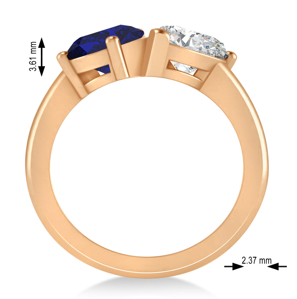 Pear/Pear Diamond & Blue Sapphire Toi et Moi Ring 18k Rose Gold (4.00ct)