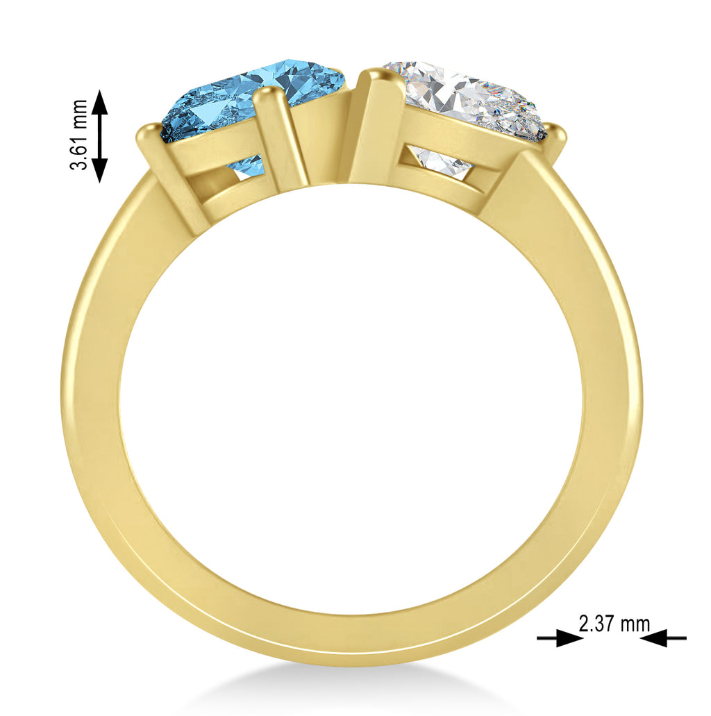 Pear/Pear Diamond & Blue Topaz Toi et Moi Ring 14k Yellow Gold (4.00ct)