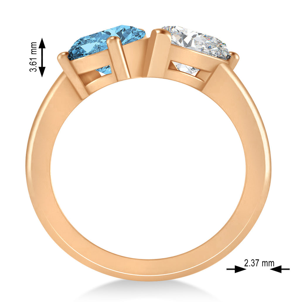 Pear/Pear Diamond & Blue Topaz Toi et Moi Ring 18k Rose Gold (4.00ct)