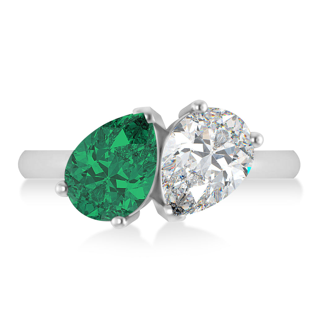 Pear/Pear Diamond & Emerald Toi et Moi Ring Platinum (4.00ct)