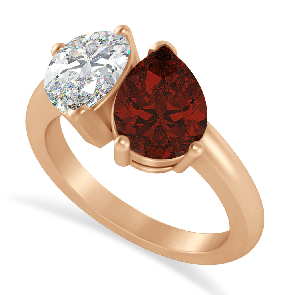 Pear/Pear Diamond & Garnet Toi et Moi Ring 18k Rose Gold (4.00ct)