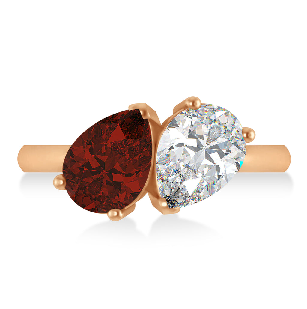 Pear/Pear Diamond & Garnet Toi et Moi Ring 18k Rose Gold (4.00ct)