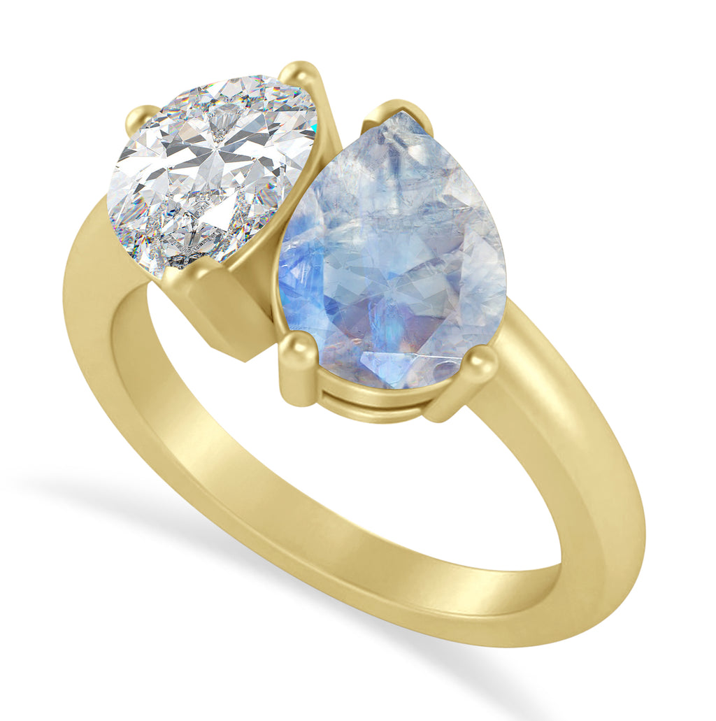 Pear/Pear Diamond & Moonstone Toi et Moi Ring 14k Yellow Gold (4.00ct)