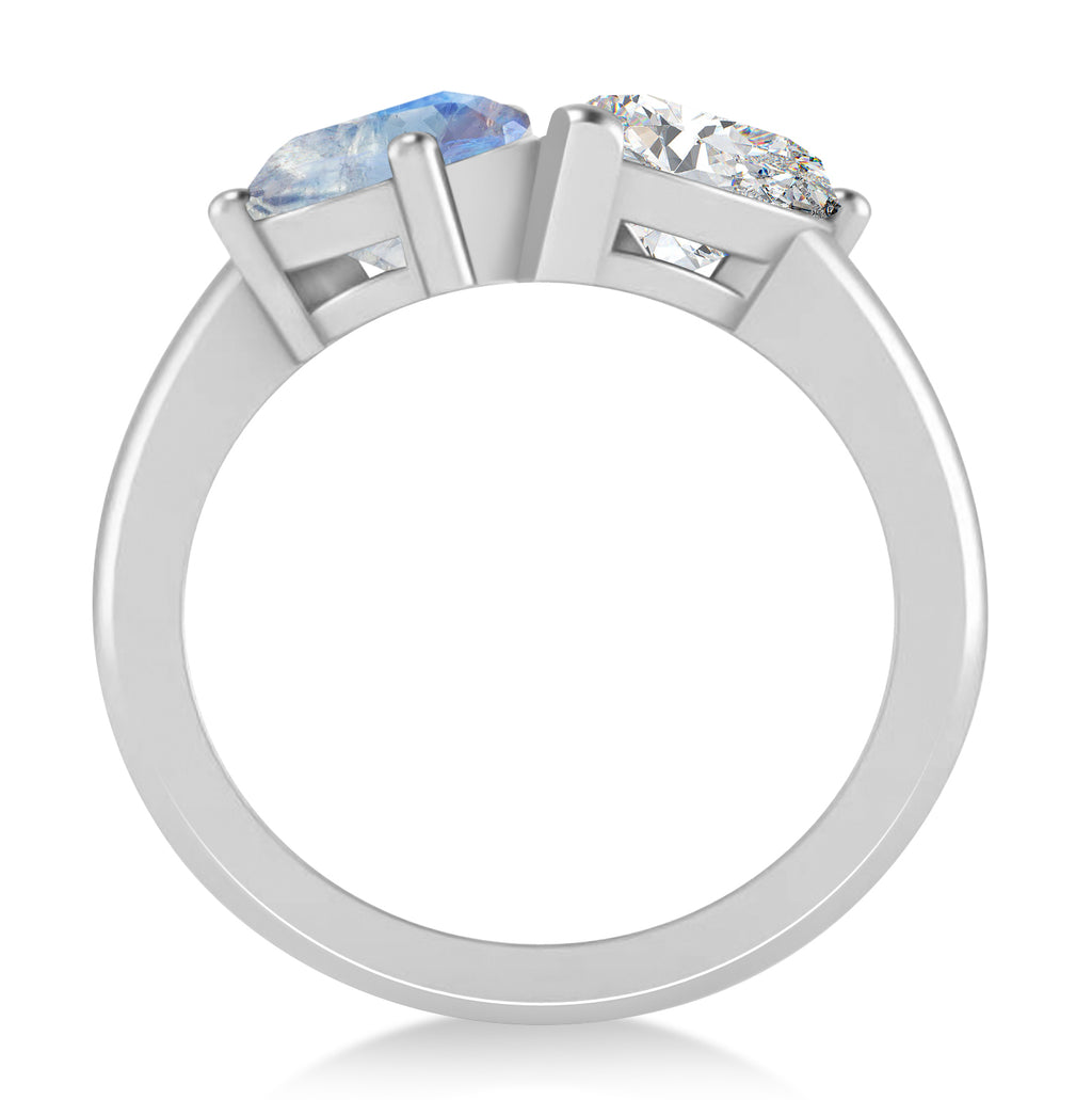 Pear/Pear Diamond & Moonstone Toi et Moi Ring 18k White Gold (4.00ct)
