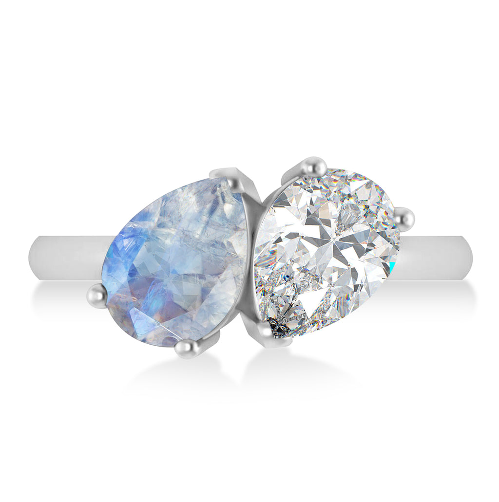 Pear/Pear Diamond & Moonstone Toi et Moi Ring 18k White Gold (4.00ct)